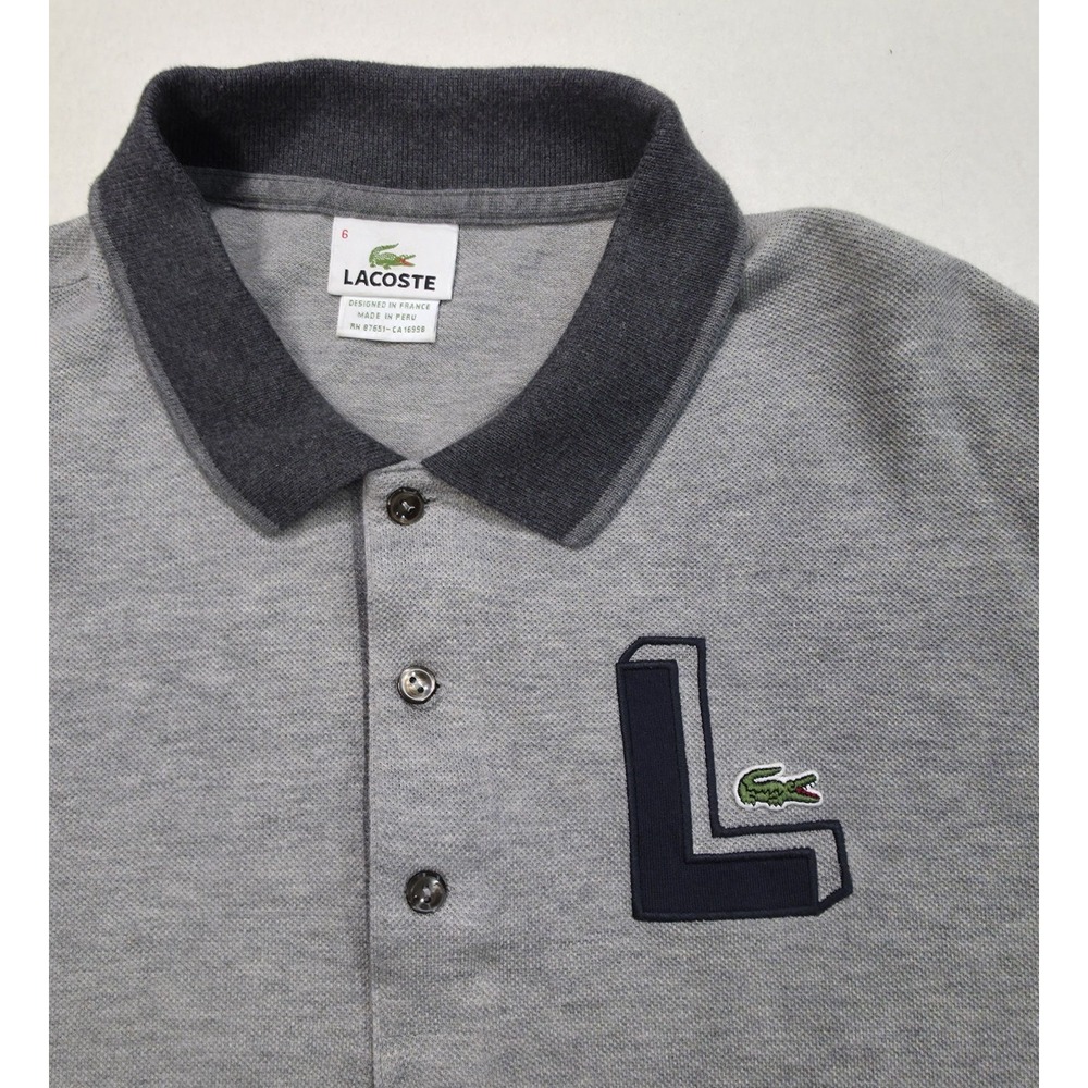 Lacoste Polo Shirt Size FR 6 Mens XL Gray On Gray Long Sleeve Pique Limited Use